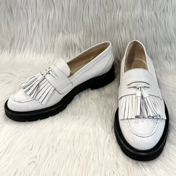 Stuart Weitzman Mila Lift Loafer Leather Tasseled Fringe Chunky Platform, White - Picture 5 of 13